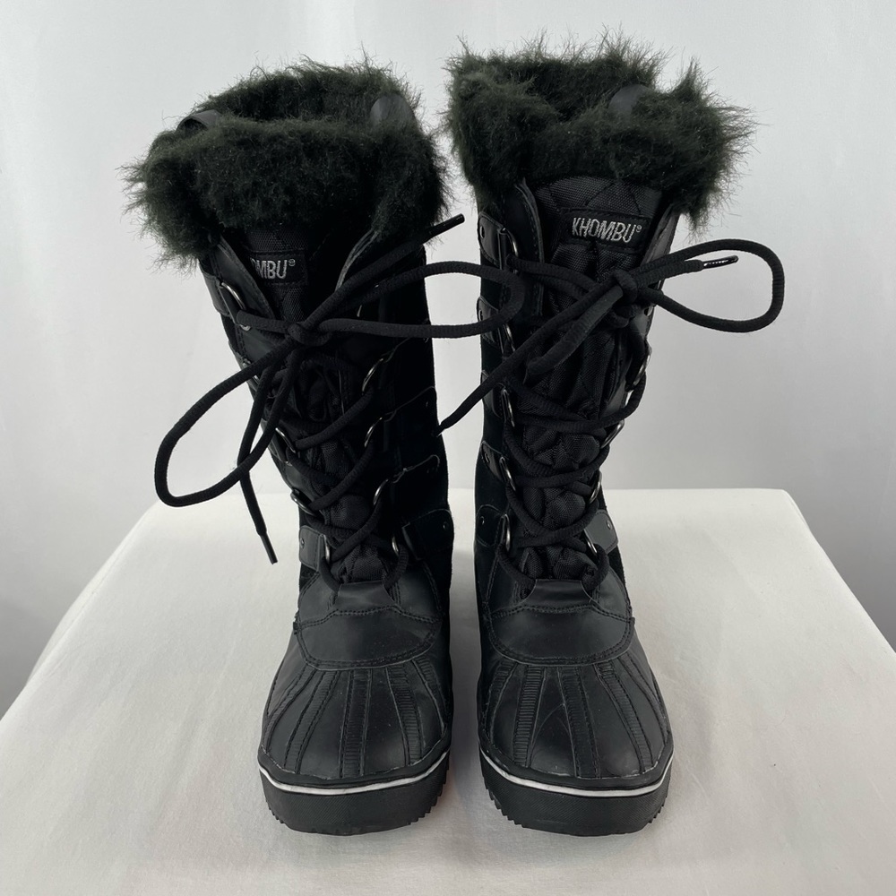 Khombu Lace Up Faux‎ Fur Snow Boots in Black Size 6.5